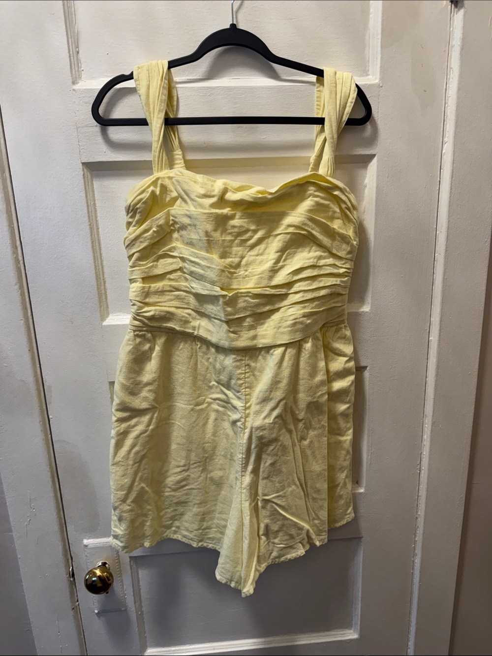 Abercrombie & Fitch Yellow Ruched Strap Romper